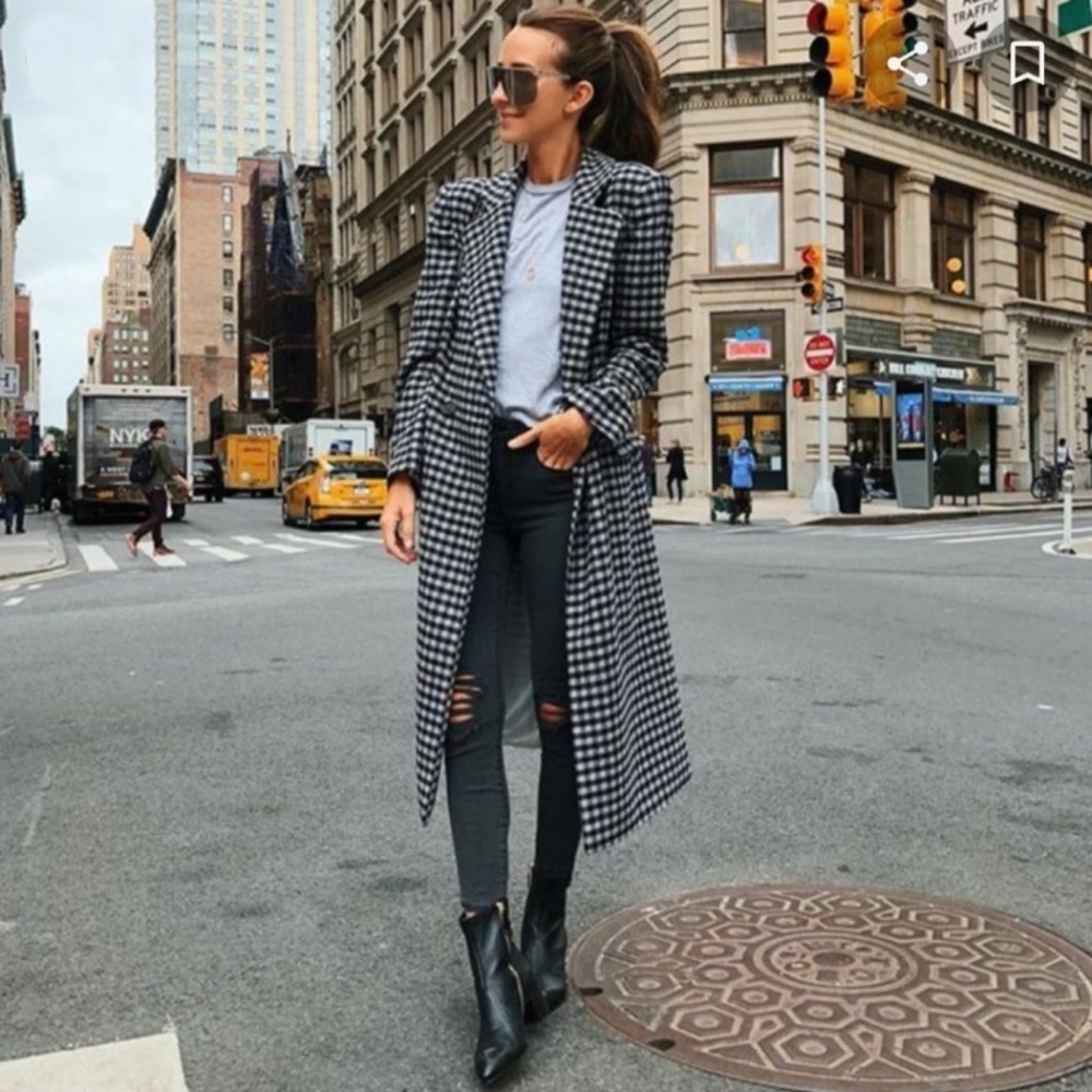 Something Navy Plaid Long Coat | Wool Blend Tailored Overcoat | Size M
